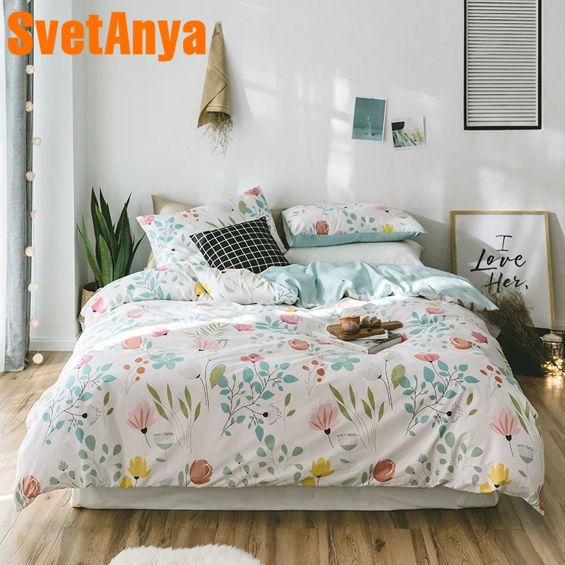

Svetanya Floral Print Bedding Set 100 Cotton Bed Linens Single Double Queen King size (Duvet Cover+flat Sheet+Pillowcase)