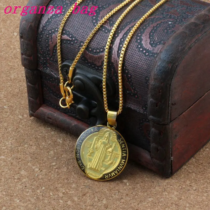 

10pcs/lots Black Enamel Saint Benedict Medal Cross Alloy Charms Pendant Necklaces Jewelry DIY 23.6 inches Chains A-368d