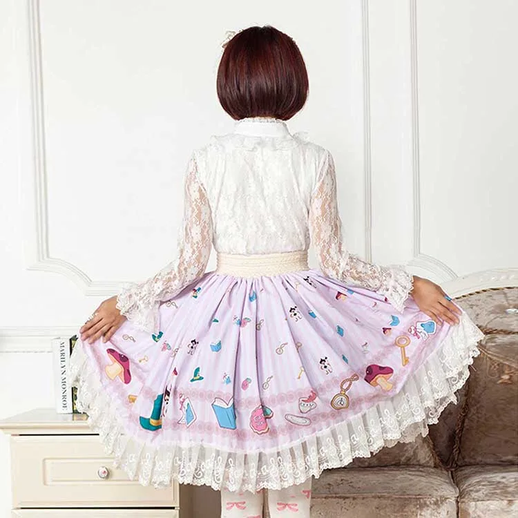 Дизайн, японский стиль, фэнтези, мультфильм, прелестный принт, Милая Кружевная юбка лолита для девочек
