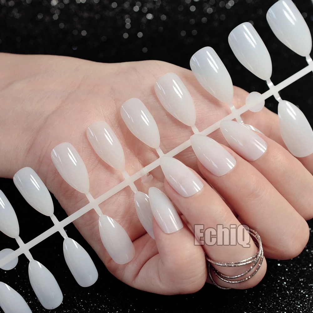 

24pcs Salon Stiletto Nail Art Tips Sharp Top Medium Full Wrap Acrylic False Nails DIY Manicure Half Transparent White Patch 27P