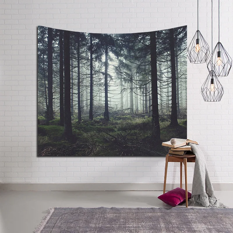 

Psychedelic Forest Trees and Stars Starry Sky Fabric Wall Hanging Tapestry Decor Polyester Curtains Plus Long Table Cover