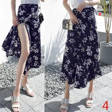 Длинная юбка с цветочным принтом, женская модная Асимметричная юбка, женская летняя юбка богемная с цветочным принтом и высокой талией