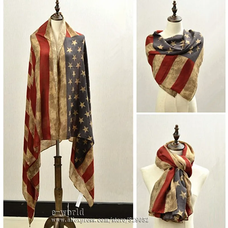 

DHL Free 50pcs American Flag Scarf Vintage USA Flags Print Infinity Scarves Big Size Pashmina Shawls Girls Accessories A0499