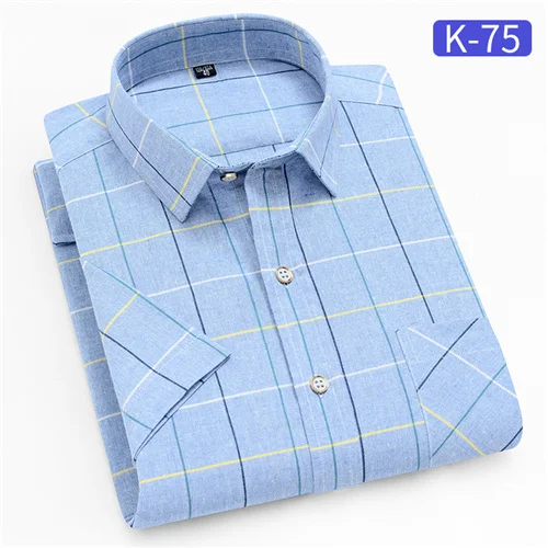 Unisplendor, летние мужские рубашки с коротким рукавом, повседневные клетчатые мужские рубашки, мягкие мужские рубашки, деловая Рабочая Рубашка, короткий топ YN10474 - Цвет: K-75