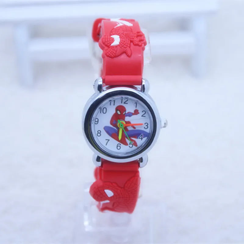 Детские часы с 3d-изображением Человека-паука для мальчиков и девочек, детские часы с супергероем человеком-пауком, силиконовые детские часы, подарок на день рождения - Цвет: Красный