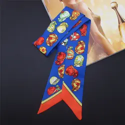 Длинный тонкий шарф сумка ручной галстук женский шелковый шарф для волос дизайнерские женские шейные шарфы принт женское украшение на