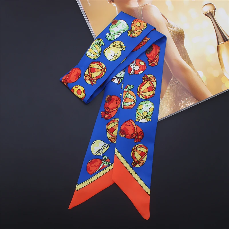 

Long Skinny Scarf Bag Hand Tie Women Silk Hair Scarfs Designer Lady Neck Scarves Print Female Headwear