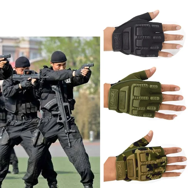 Army Military Tactical Combat Gloves Outdoor Special Forces Half Navy SEALs Finger Anti Skid Fingerless