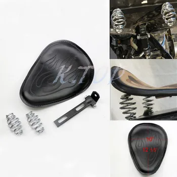

Black Flame Leather Contoured Solo Seat Bracket+3" Spring &Bracket Fits For Suzuki Sportster Bobber Chopper Harley