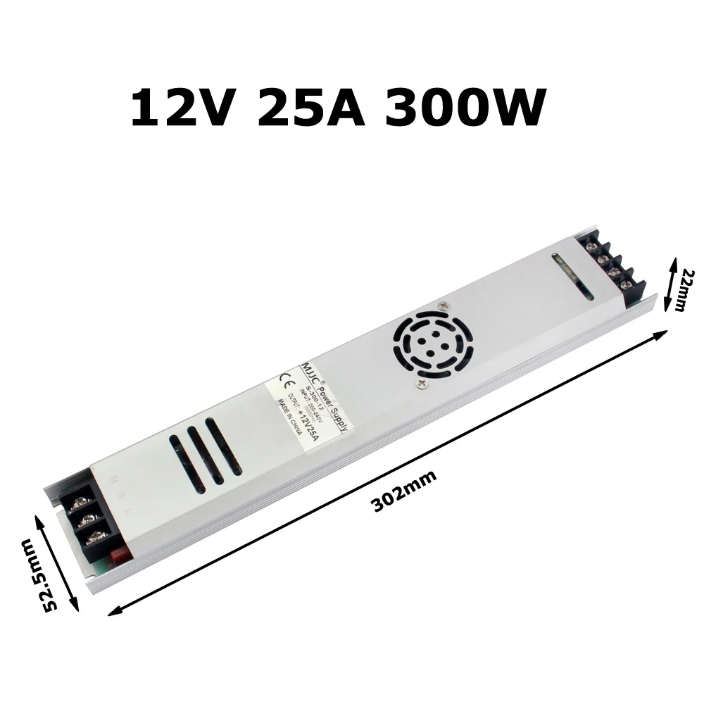 12 вольт источник питания ультра тонкий AC 220V к DC 12 V светодиодный Dirver 60W 100W 120W 150W 200W 300W тонкий импульсный трансформатор - Цвет: 12V 25A 300W