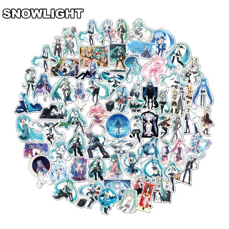 100 Pcs Virtual Engine Music Cute Hatsune Miku Stickers For Notebook PC Skateboard Car Motorcycle DIY Waterproof Toy Sticker