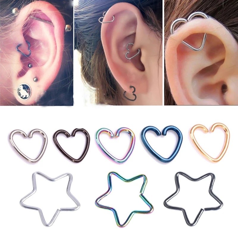 

1PC Heart/Star Shaped Fake Piercings Hoop Helix Cartilage Tragus Daith Ear Studs Lip Nose Rings Piercing Earrings Jewelry