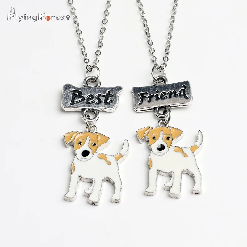 

2PCS/SET Fashion Jack Russell Terrier Necklaces For Women Men Girls Best Friends Pendant Necklace Dog Charms Friendship Gifts