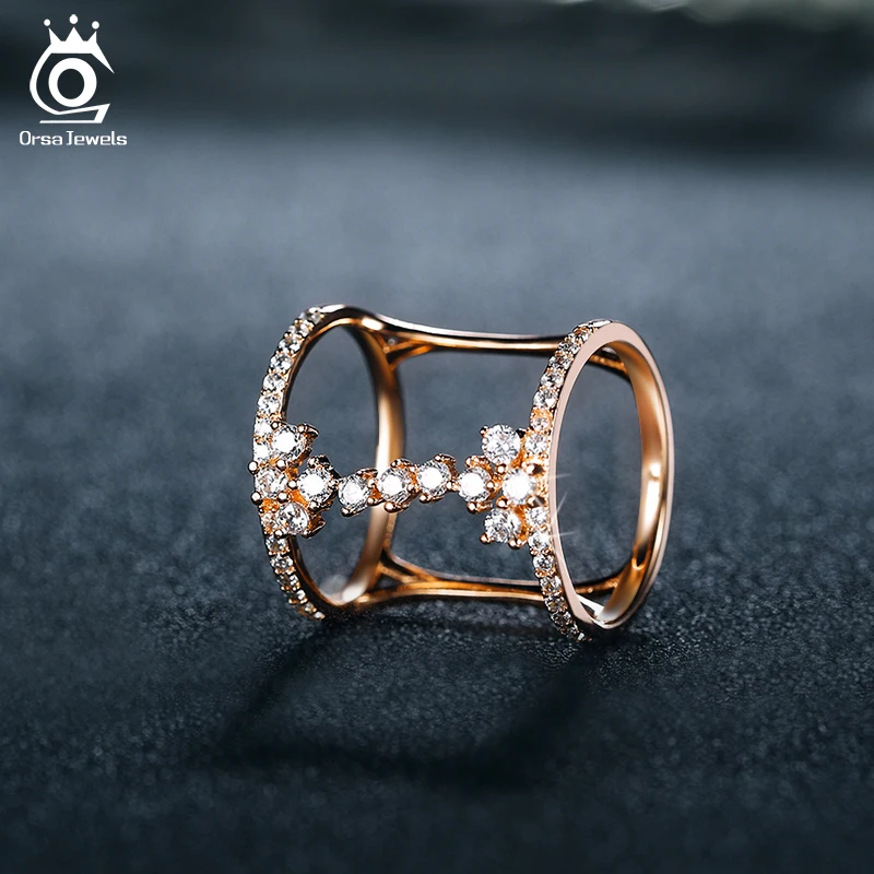 ORSA JEWELS 2019 Fashion Rose Gold/Silver Color Unique Design Rings Paved 43 Pieces AAA Zircon for Women Party Jewelry OR149