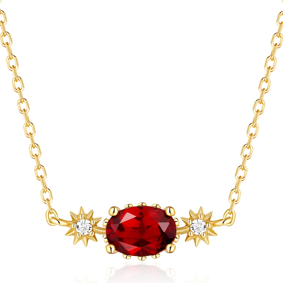 ALLNOEL Necklace For Women Solid 925 Sterling Silver Vintage Fashion Girl  Jewelry Mozambic Garnet Cubic Zircon Gemstone Chain (2)