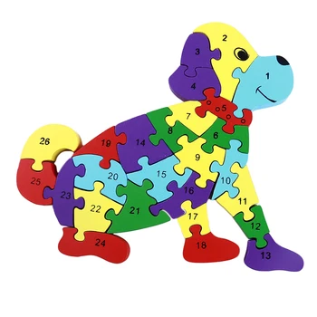 

3d Dog Baby Wooden Puzzle Toy Building Children Cognition Sitting Dog Alphabet Puzzle Assembly Digital Puzzle Building Toys