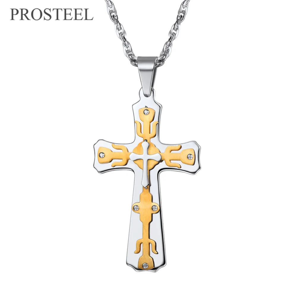 PROSTEEL Cross Hanger heren Ketting Rvs Water wave Chain Gold Zwart