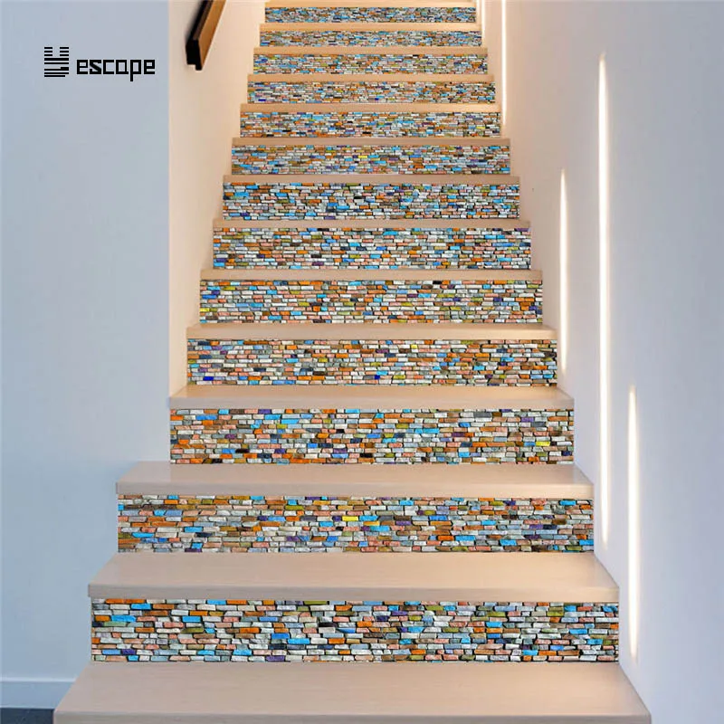 

6pcs 3D Stair Stickers Colorful Stone Tile Stairs Stickers Corridor Stairs Floor Paste Wallpaper Sticker Waterproof Wall Sticker