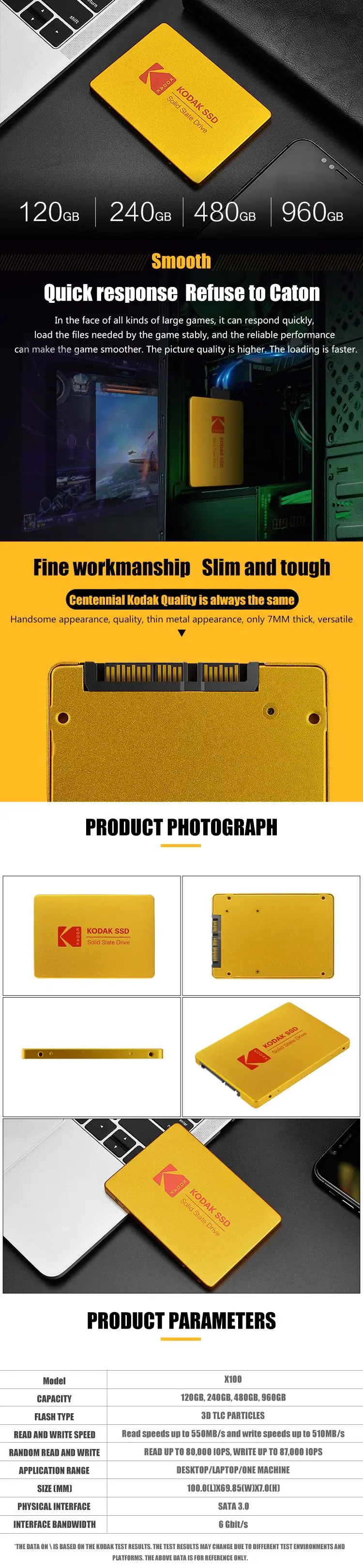 Kodak SSD 240 ГБ 120 ГБ 480 ГБ 960 ГБ SSD 2,5 жесткий диск твердотельные диски 2," внутренний SSD