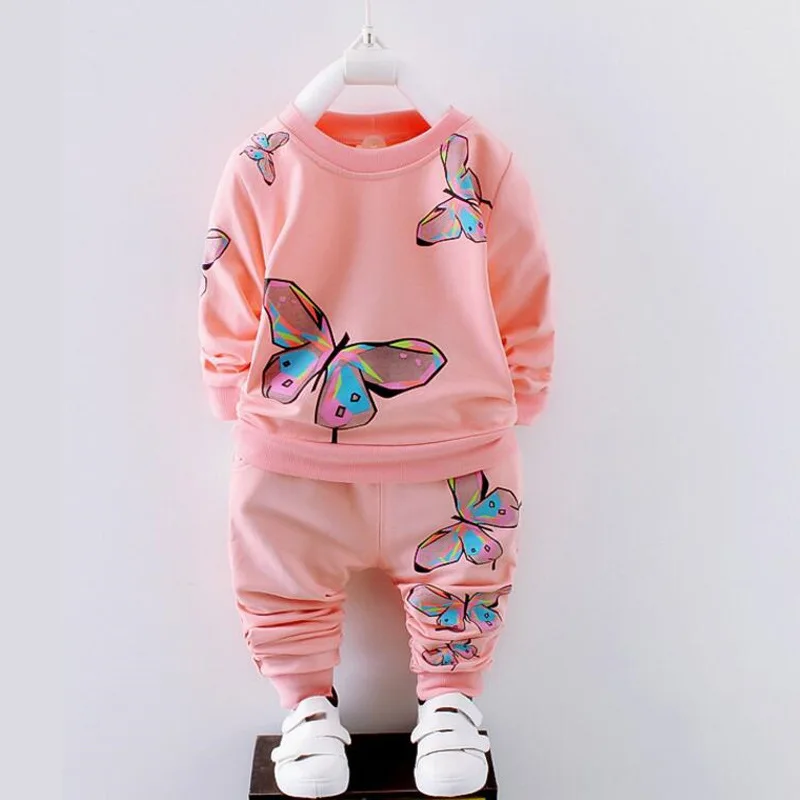 BibiCola/комплекты одежды для маленьких девочек, костюм одежда для малышей костюм для маленьких девочек топы с принтом бабочки+ штаны, комплект одежды из 2 предметов