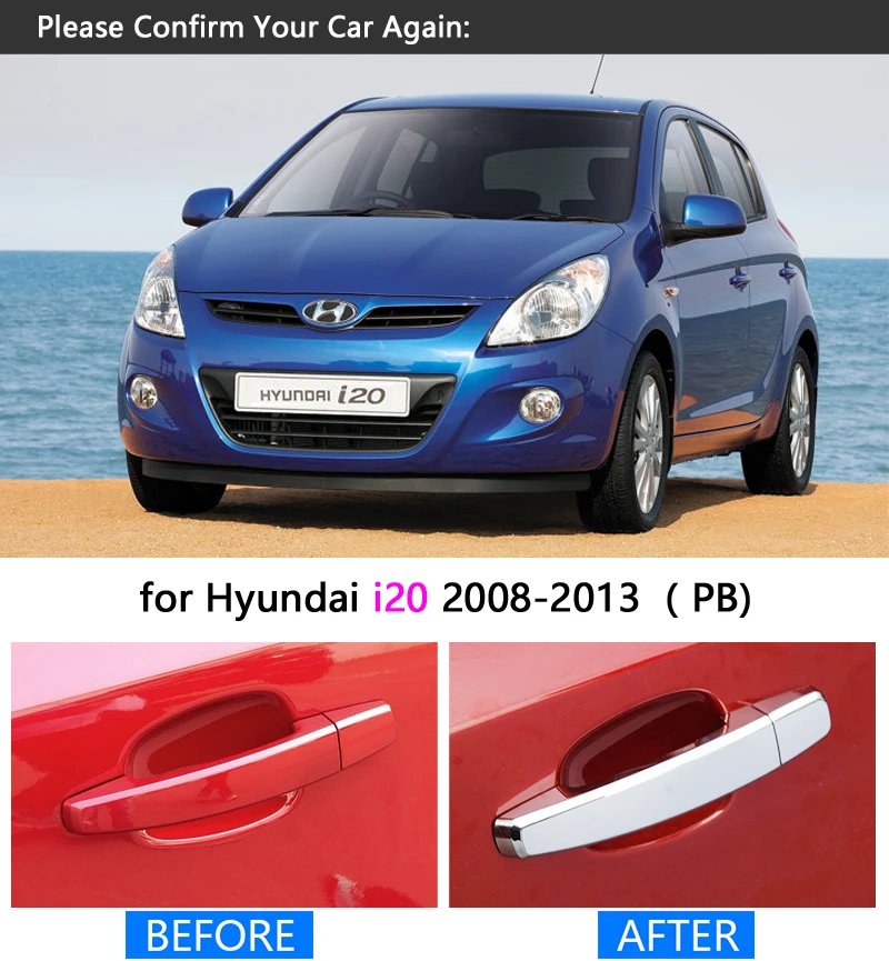 Для hyundai i20 2008-2013 PB хромированная дверная ручка Накладка набор 2009 2010 2011 2012 автомобильные аксессуары наклейки для стайлинга автомобилей