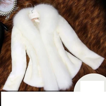 

2020 Female Imitation Mink Fur Coats Elegant White Shawl Ladies Faux Fox Fur Collar Warm Outwear Winter Women's Slim Fit Jackets