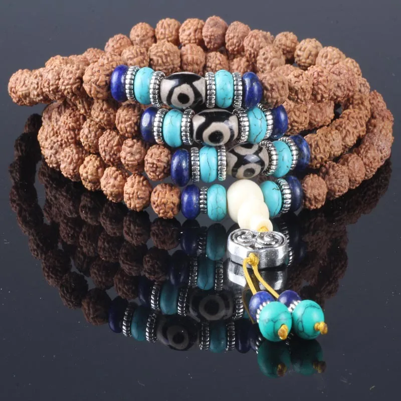

108 Beads Rudraksha beads bracelets Handmade Tibetan Buddhist Yoga Healing Mala necklace jewelry Stone Beaded Bracelet