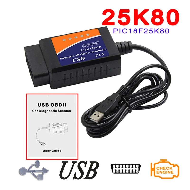 Elm327 USB V1.5 OBD2 Диагностический Автомобильный сканер Elm 327 OBD диагностический для