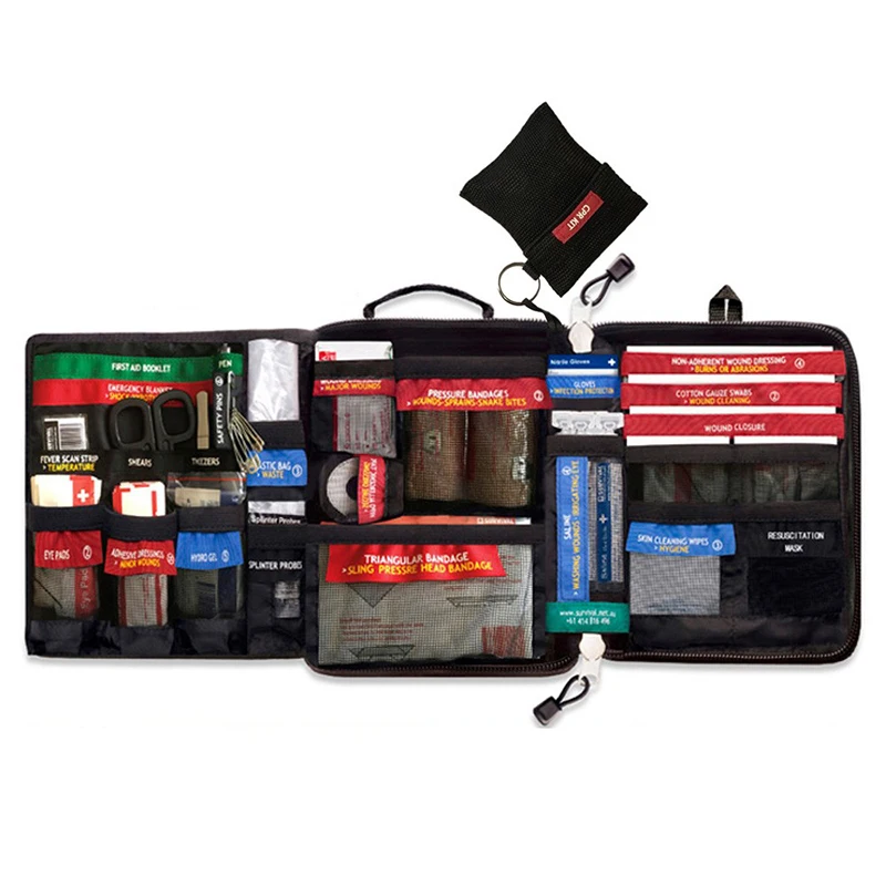 Kit de primeros auxilios de viaje de coche de supervivencia natural seguro Kit de primeros auxilios al aire libre Kit de tratamiento de emergencia para campamento