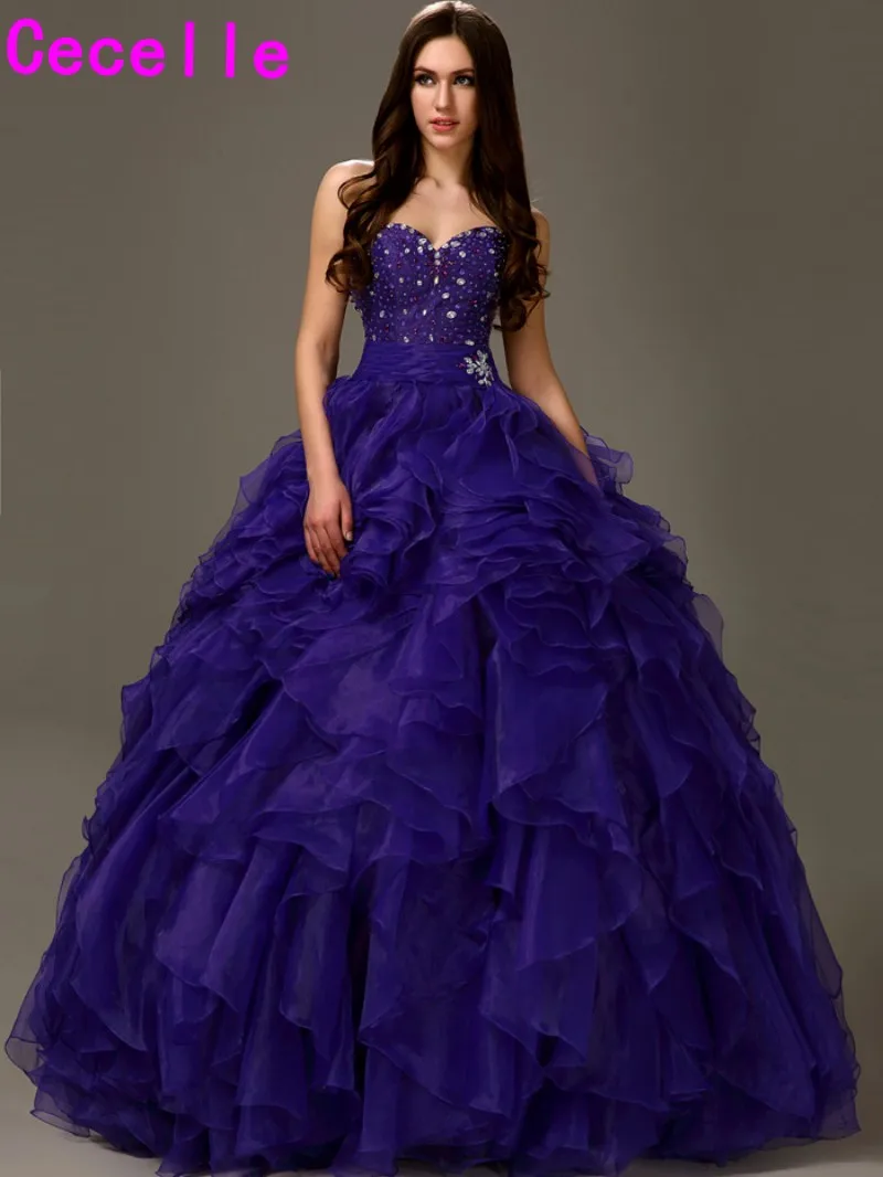 Girls Ball Gowm Quinceanera Dresses Purple Beaded Crystls Ruffles ...