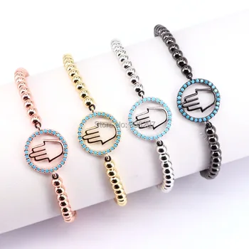 

10Pcs Fashion Hamsa Bracelet,Copper Beads & Pave CZ Round Connector Braiding Macrame Bracelet For Women
