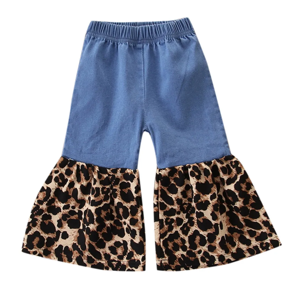 

LONSANT baby girl Jeans Children Leopard Flares Denim Pants fashion Toddler Kids Splice Jeans Baby Girls casual Clothes