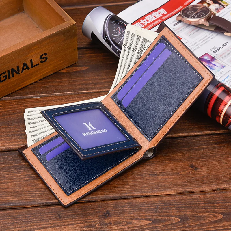 Новые Двойные мужские кошельки RFID короткий кошелек из искусственной кожи