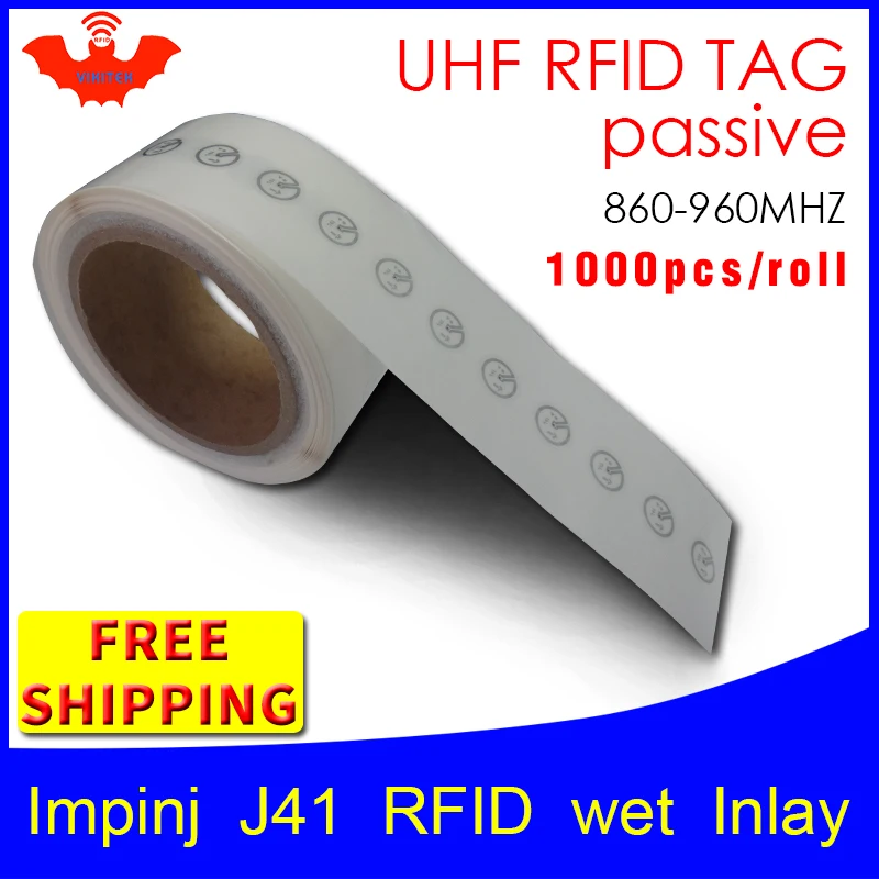 

UHF RFID tag sticker Impinj J41 EPC6C wet inlay 915mhz868mhz860-960MHZ Higgs3 1000pcs free shipping adhesive passive RFID label