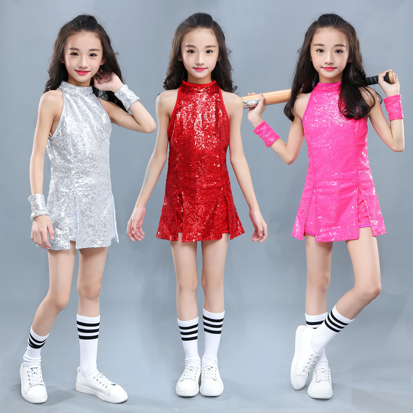 Children Sequin Jazz Dance Costume Girl Hop-hip Dance Clothing Tops +Pants Street Dance Costumes DJ/DS Damce Garment 90