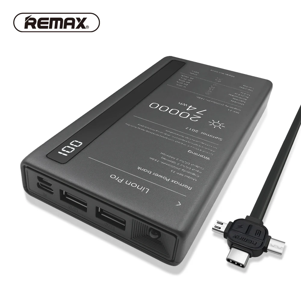 Remax USB Power Bank 20000mAh Fast Charge Portable Charger Type C Micro Usb Led Lamp External Battery for Xiaomi/samsung/iphone