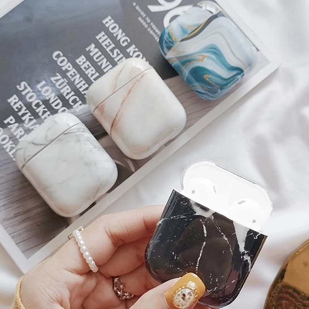 JINSERTA мраморный чехол для наушников Airpods защитный чехол для ПК с резервным отверстием для зарядки для беспроводной bluetooth-гарнитуры
