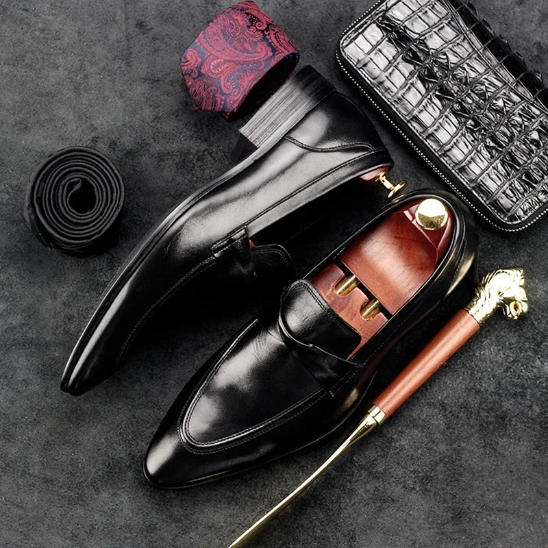 Básico Italiano Homens Crescente Altura Sapatos Casuais Nupcial Festa Apontou Couro Dos Preto Genuíno Homem marrom Gd66 Calçados Toe Designer De rgxqnr