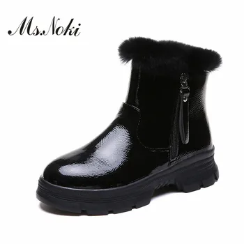 

waterproof boots women sweet warm plush platform solid female winter boot round toe zip flat with confortable woman ankle boots