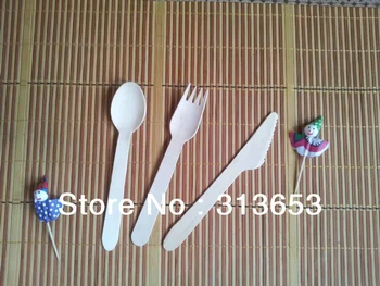 

Wooden Flatware Knife Fork Spoon cutlery Eco-Friendly for party weddings ice cream small cupcake birch wood