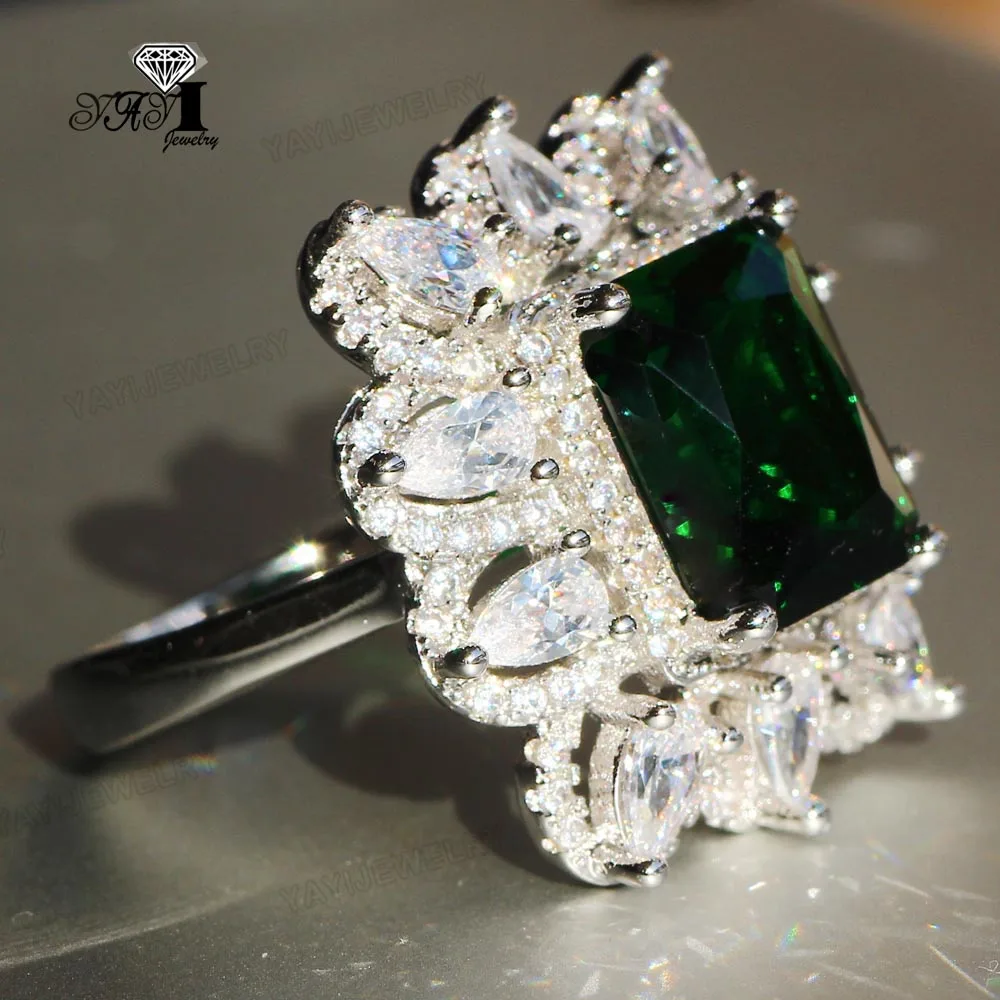 Ювелирные изделия YaYI Princess Cut 15 CT обручальные кольца с зеленым цирконием
