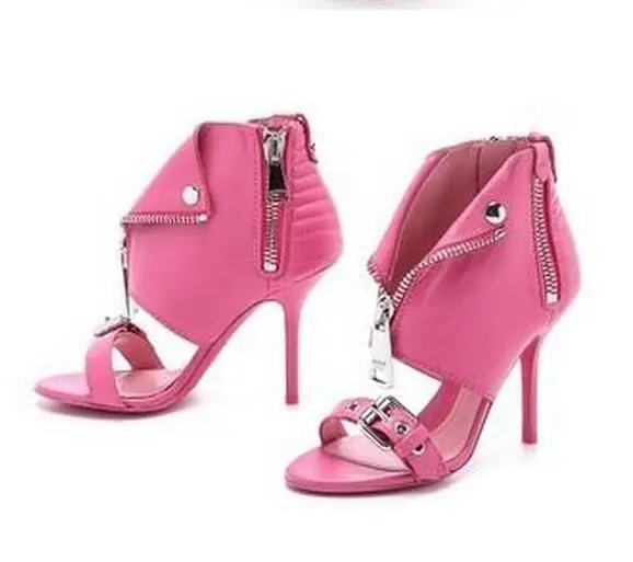 Free shipping front zipper closure open toe high heel sandals buckle strap cover heel summer