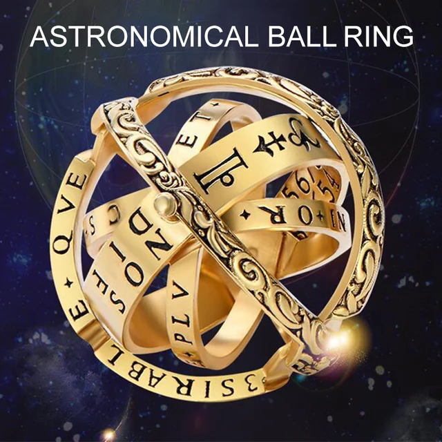 Creative Astronomical Sphere Ball Rings Universe Complex Rotating Clamshell Couple Lover Women Ring Germany Gold Jewelry Gifts 1