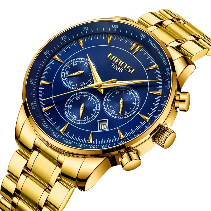 

NIBOSI Luxury Men Watch Gold Blue Men's Wristwatch Clock Men Watch Top Brand Chronograph Sport Mens Watches Top Brand Luxury