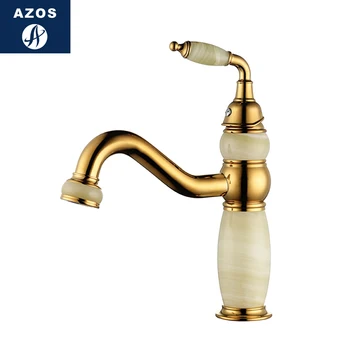 

Azos Under Counter Basin Faucet Soft Basin Brass Jade Gold Cold and Hot Switch Bathroom Bathing Shower Room Round MP0802A-1