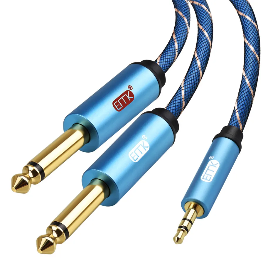 EMK Jack 6.3 to 3.5 Audio Cable Stereo 3.5mm to 2 6.3mm 6.35 6.5 mm AUX 6.3 Splitter Mono Cable 1M 2M 3M 5M (10)
