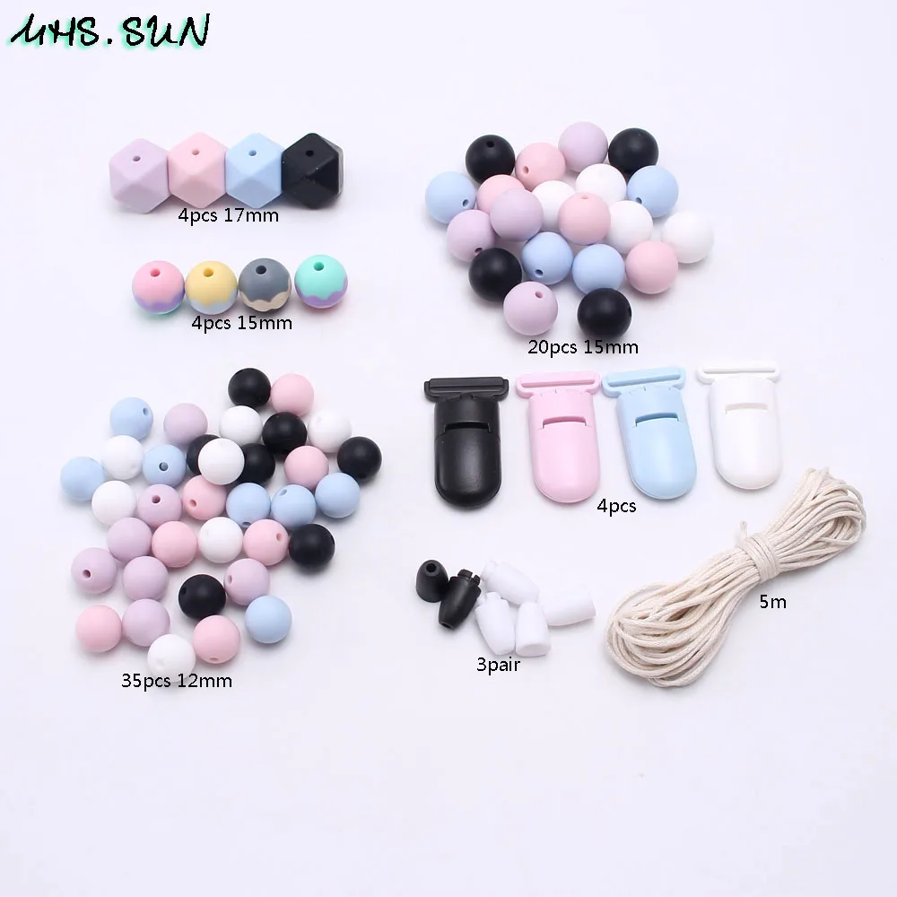 KT011 (5),$19.5. Candy colors baby teething silicone beads set roundhexagon chewable teether beads handmade jewelry necklace accessoriesJPG