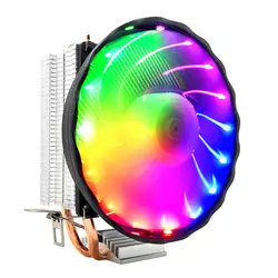 Прочный 12 V Медь 3 Pin бесшумный Охлаждающий радиатор вентилятор rgb 2 тепловые трубы Процессор кулер Светодиодный настольный компьютер для LGA