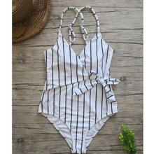 Женский сексуальный слитный купальник, женский полосатый бикини, пуш-ап, мягкий бандаж, монокини, купальные костюмы, Пляжная летняя пляжная одежда