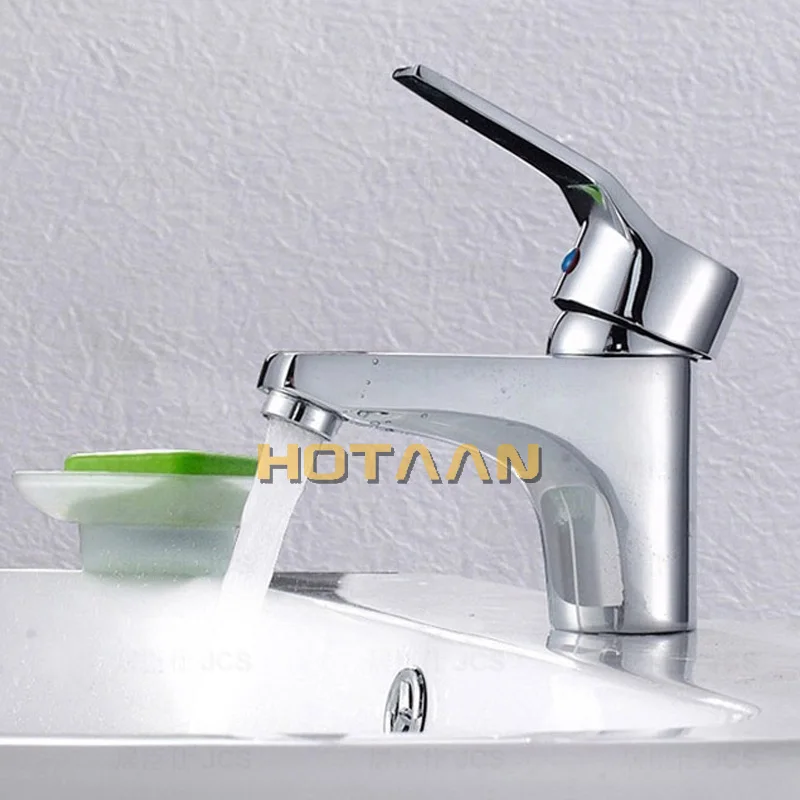 Basin Faucet Bathroom Faucet HOTAAN Single Handle one hole Bathroom Basin Faucet Hot and Cold Copper Vessel Sink Water Tap Mixer Chrome Finish
